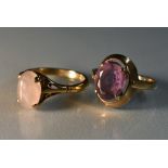 Rings - a pale pinky purple amethyst oval solitaire ring, 9ct gold shank,