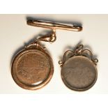 A 9ct gold mounted Curwen Family Workington Colliery copper token,