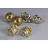 Earrings - a pair of 9ct gold domed button earrings, stamped 375 BB,