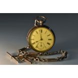A late Victorian silver open face pocket watch, cream enamel dial, bold Roman numerals,
