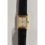 Elco - a vintage 1950s 9ct gold rectangular tank cased wristwatch, cream dial,