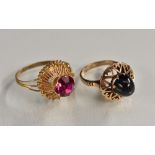 Rings - An Iranian gold coloured metal ring set with a vibrant pink stone, stamped IRANUR, size Y,