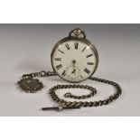 A late Victorian silver open face pocket watch, Edward Johnson, Derby, white enamelled dial,