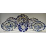 Royal Crown Derby - a pair of oval wavy edged dishes, in tones of blue,