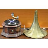 An octagonal His Master's Voice gramophone