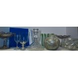 Glassware - a Waterford ships decanter; cut glass fruit bowl;