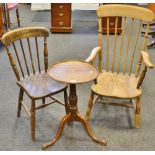 A George III wine table, dished top, turned column, cabriole legs,