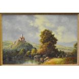Branntler (continental 20th century), Hill Top Chateau Landscape, signed, oil on canvas,