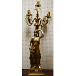 Interior Design - a gilded five branch candelabrum style table lamp,