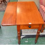 A late 19th century mahogany dropleaf side table, single frieze drawer, turned legs,
