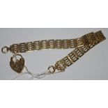 A 9ct gold 5 bar gate bracelet, love heart padlock fastener, hallmarked Birmingham 15.