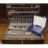 A Mappin and Webb canteen of cutlery; a conforming set of fruit knives, cased.