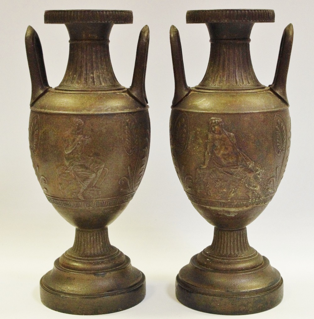 **Withdrawn** A pair of Neo Classical 19th century cold cast bronze urns,