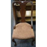 A Queen Anne style mahogany chair shaped top rail,