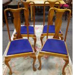 A set of four mahogany Queen Anne style dining chairs, shaped top rail, vasular splat, drop in seat,