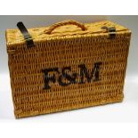 A Fortnum and Mason wicker hamper, leather straps, 47cm wide,