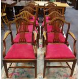 A set of 10 George III dining chairs, pierced vascular splat drop in seat, tapering square legs,