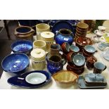 Stoneware:including brown and Electric blue Denby casserole dish and cover, cups and saucers,