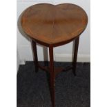An Edwardian Sheraton Revival heart shaped occasional table, parquetry top,slender supports,