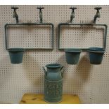 Two sets of garden shelves surmounted with taps;