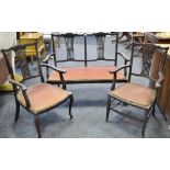 A Hepplewhite style Harlequin salon suite comprising two seat settee shaped back,