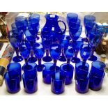 Glassware - cobalt blue jug and wine glasses; Thomas Webb jug and mug; Darlington Daisy bowls,