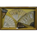 A 19th century fan, painted with flowers, mother-of-pearls sticks, 27cm high, c.