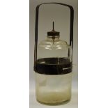 An early 20th century Rippingilles Fyrside Drip Feed Glass Bottle for Paraffin Kerosene Heater, 29.