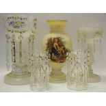 Victorian glass - various late 19th century lustres; baluster shaped opaque glass vase,