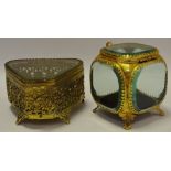 A 19th century gilt metal mounted casket, glass panels,