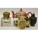 Middle Eastern snuff flask; another similar; others to sort (4); Chinese teapot;