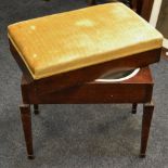 An early Victorian mahogany stool, stuffed overseat,