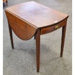 Sheraton revival Pembroke table, oval top, single drawer to frieze, tapering legs.