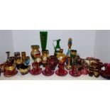 Bohemian Glassware - a good variety of coloured examples including Venetian glasses,