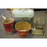 A Genykage brass bird cage with ceramic feeder & water trough,