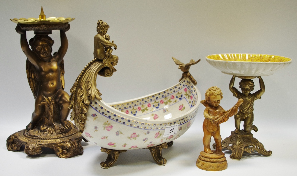 A 19th century style French table centre bowl with bronzed Etruscan mounts;