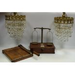 A set of balance scales and weights by Goodbrand and Co; an early 20th Century hand guillotine;