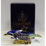 A Royal Crown Derby paperweight, Bottlenose Dolphin, first quality, gold stopper,