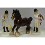 A pair of Coalport figures modelled by Pauline Shone Feeding Time and the Riding Lesson;