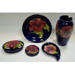 Moorcroft- a Hibiscus pattern cabinet plate; oval trinket pot; ashtray,