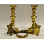 a 19th Century brass dog collar inscribed WE Chesworth; a pair of 19th Century brass shoes;