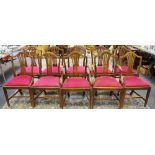 A set of 10 George III dining chairs, pierced vascular splat drop in seat, tapering square legs,