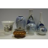 Royal Copenhagen vases; Royal Worcester milk and sugar bowl; Wedgwood,