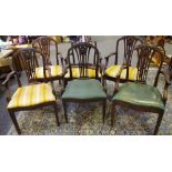 A set of six mahogany dining chairs shaped top rail pierced splat drop in seat stamped Franconia to