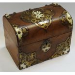 A Victorian walnut and cut-card work domed rectangular tea caddy,