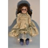 Armand Marseille - a Florodora shoulder head doll, sleeping grey eyes, open mouth,