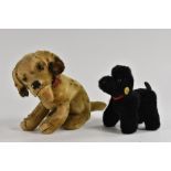 Steiff Dogs - a standing black Poodle puppy, red collar, button & Tag Remnants,