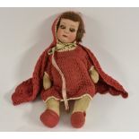 Heubach - a porcelain head girl character doll, No G 0 1/2 H, Brown eyes, open mouth, brown hair,