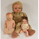 Dolls - a mid 20th century Jay Co composite doll, painted blue eyes, open mouth, moulded hair,