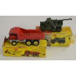 Dinky Supertoys 959 Foden Dump Truck with Bulldozer Blade with plastic windows, red cab,